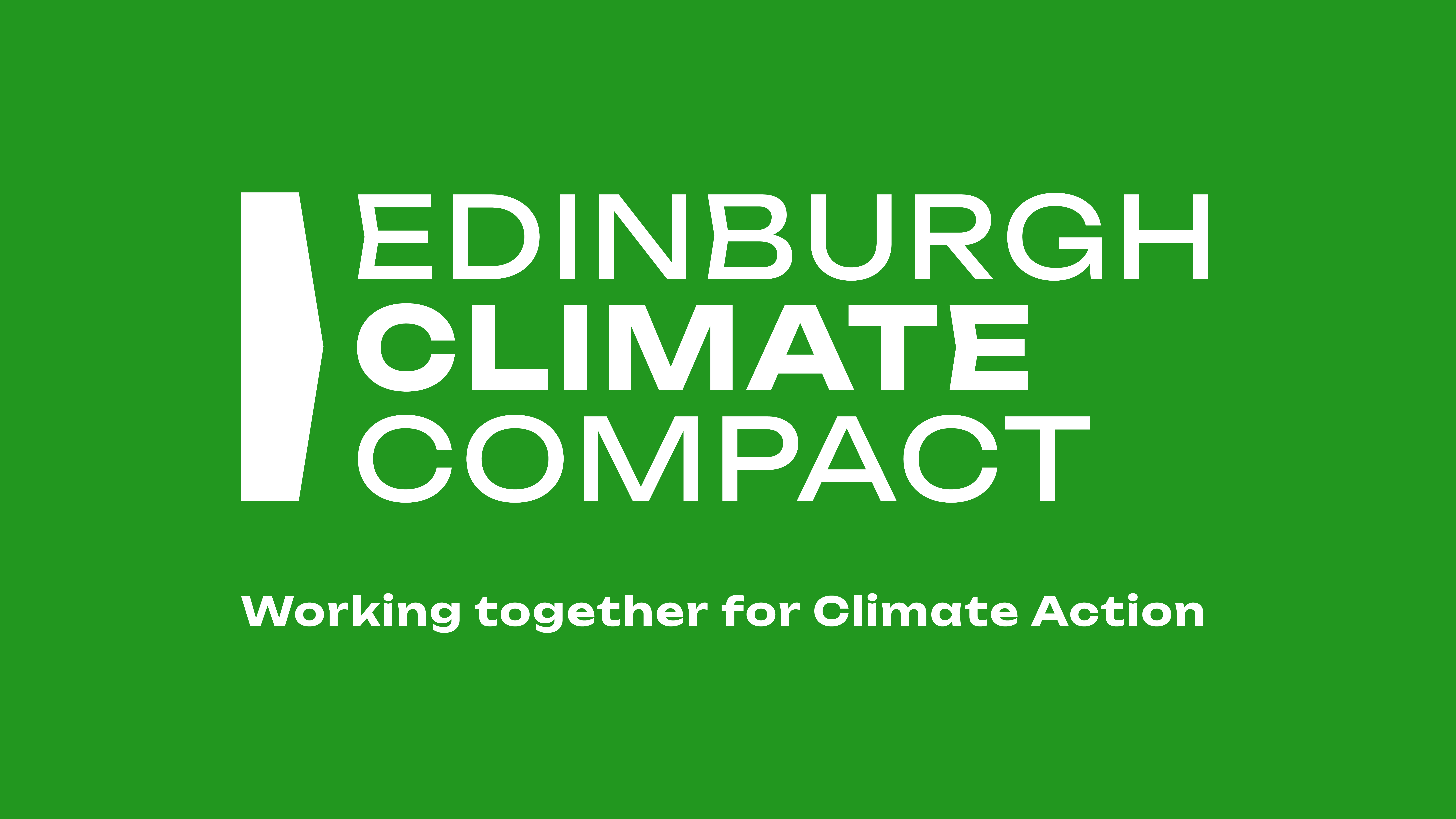 A bright green rectangle with the words Edinburgh Climate Compact Working together for Climate Action
