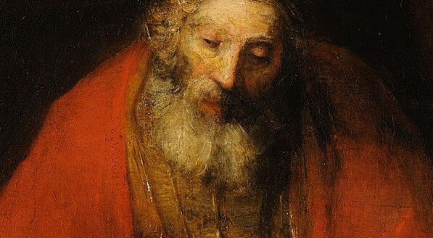 a painting of an old man with a grey beard