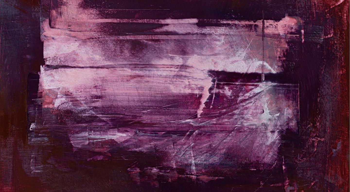 An abstract painting in shades of deep purple