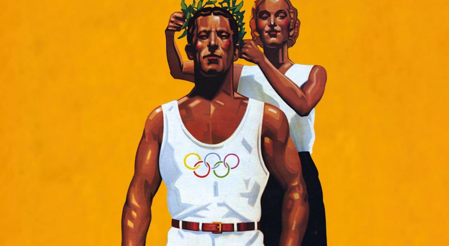 An illustration of an olympic athlete being crowned with a laurel wreath