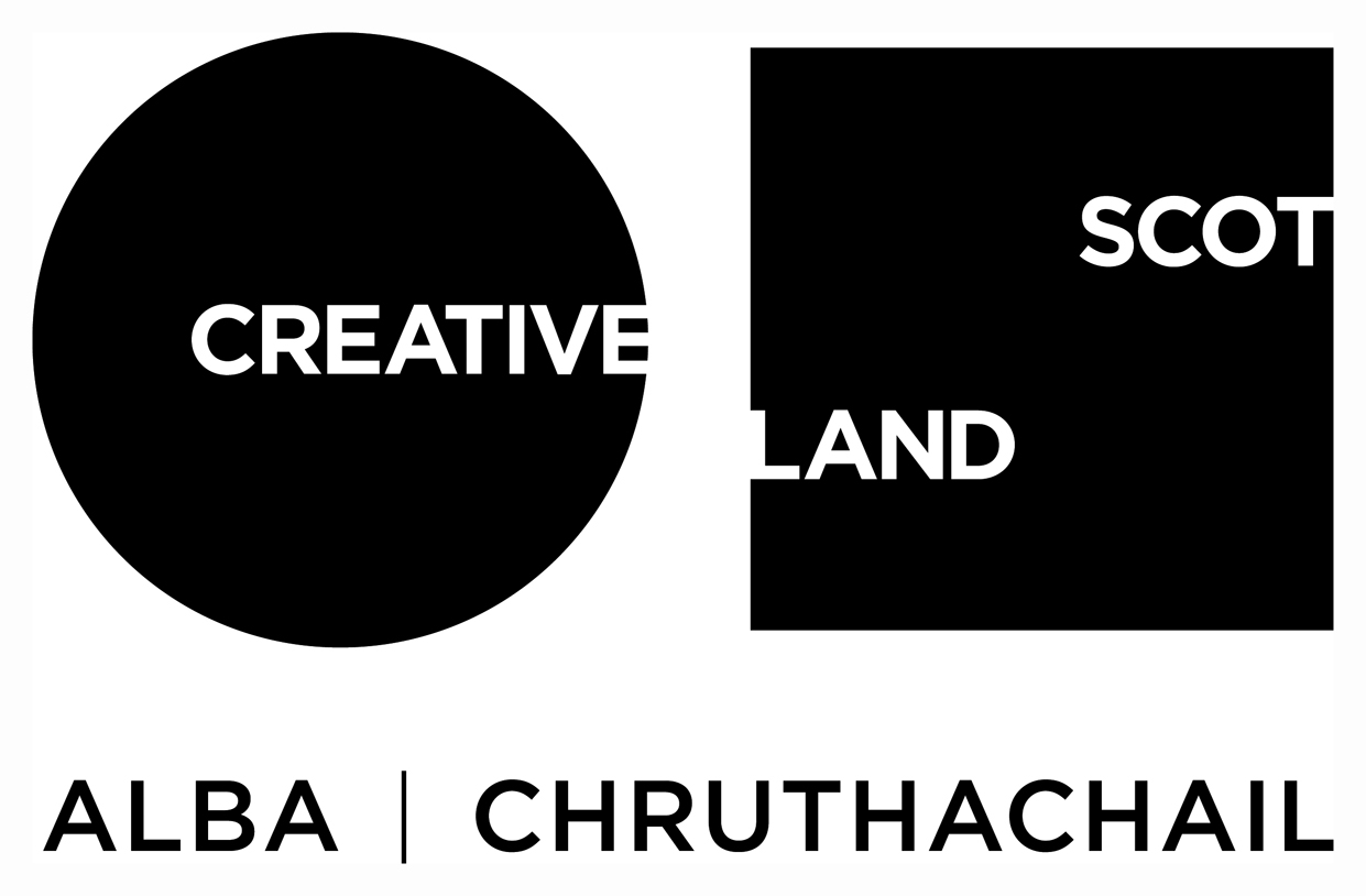 The logo for Creative Scotland -  A black circle and a black square on a white background