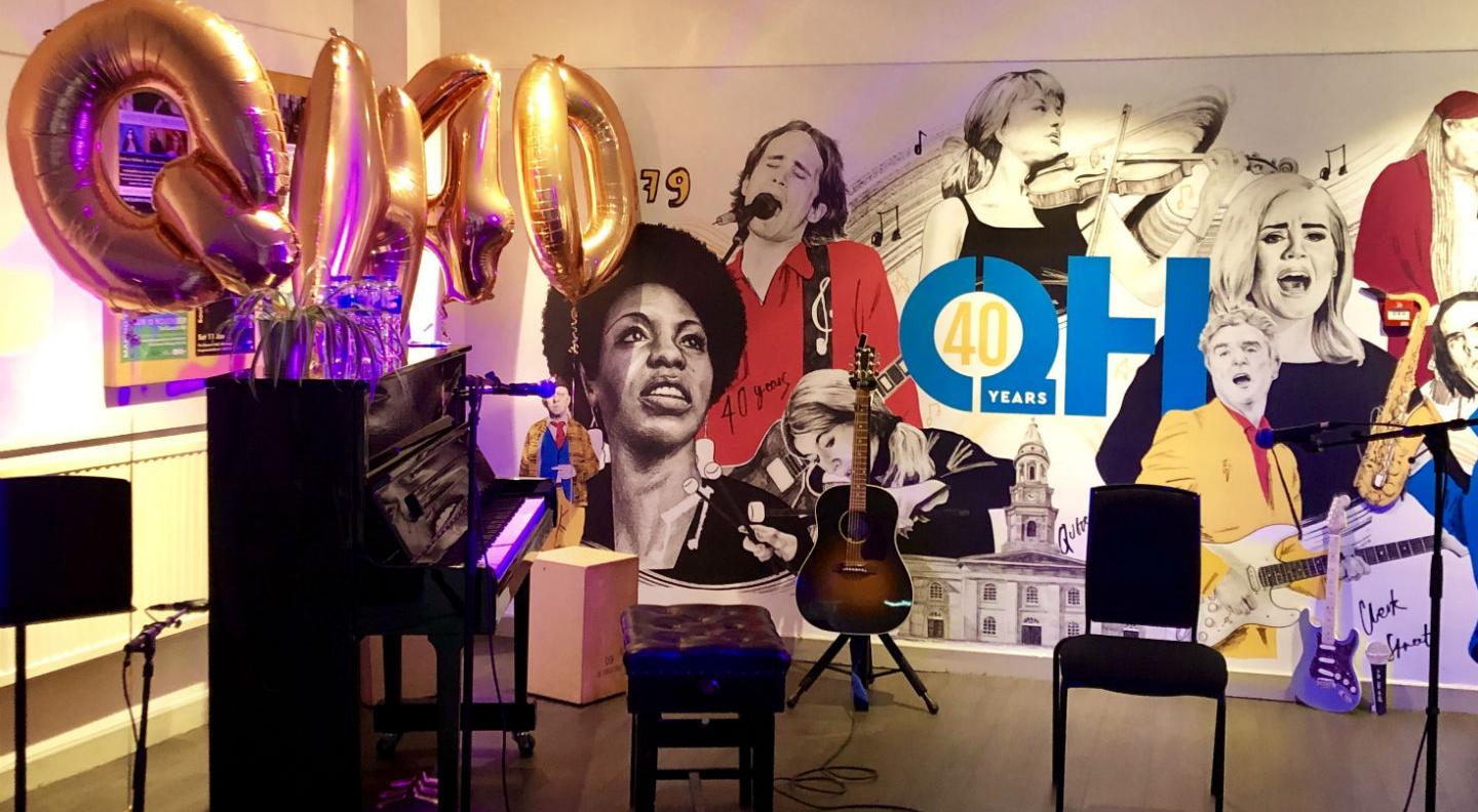 The Queen's Hall bar set up for an open mic session