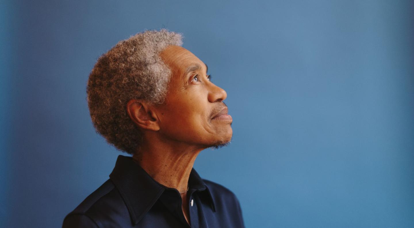 Beverly Glenn Copeland against a blue background