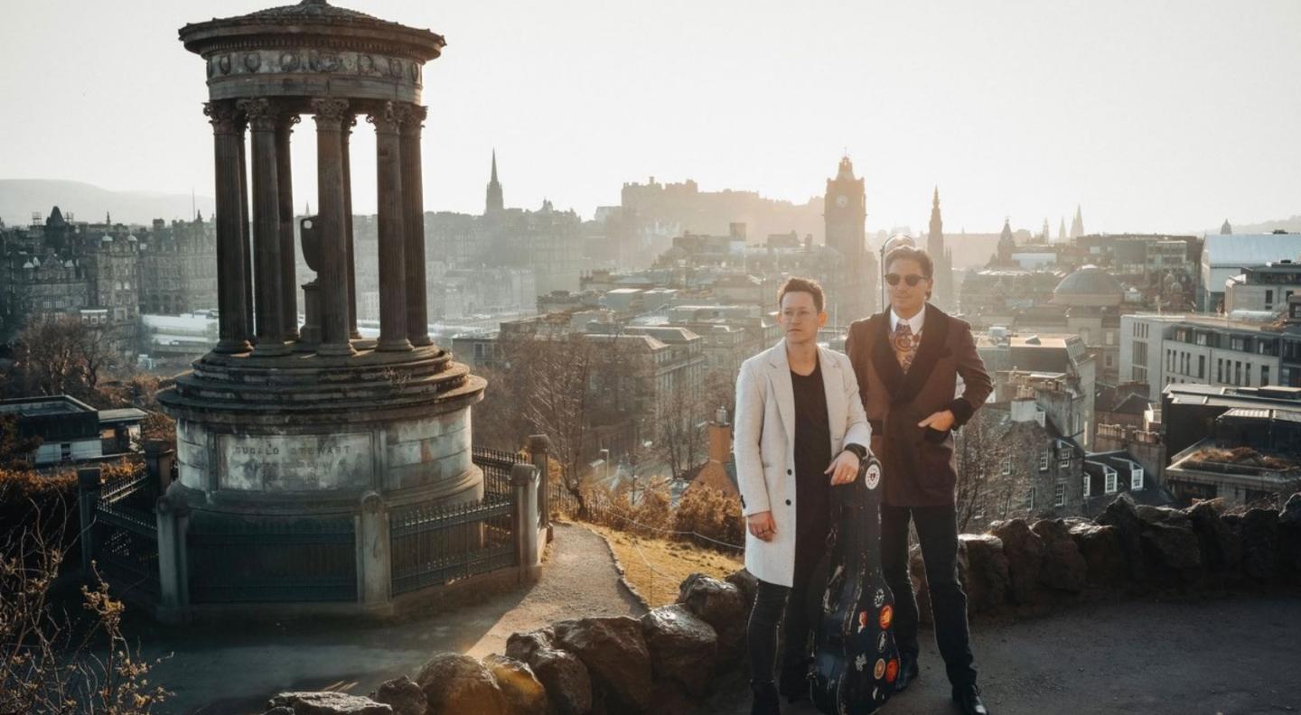Jan Pascal and Alexander Kilian standing on Calton Hill in Edinburgh