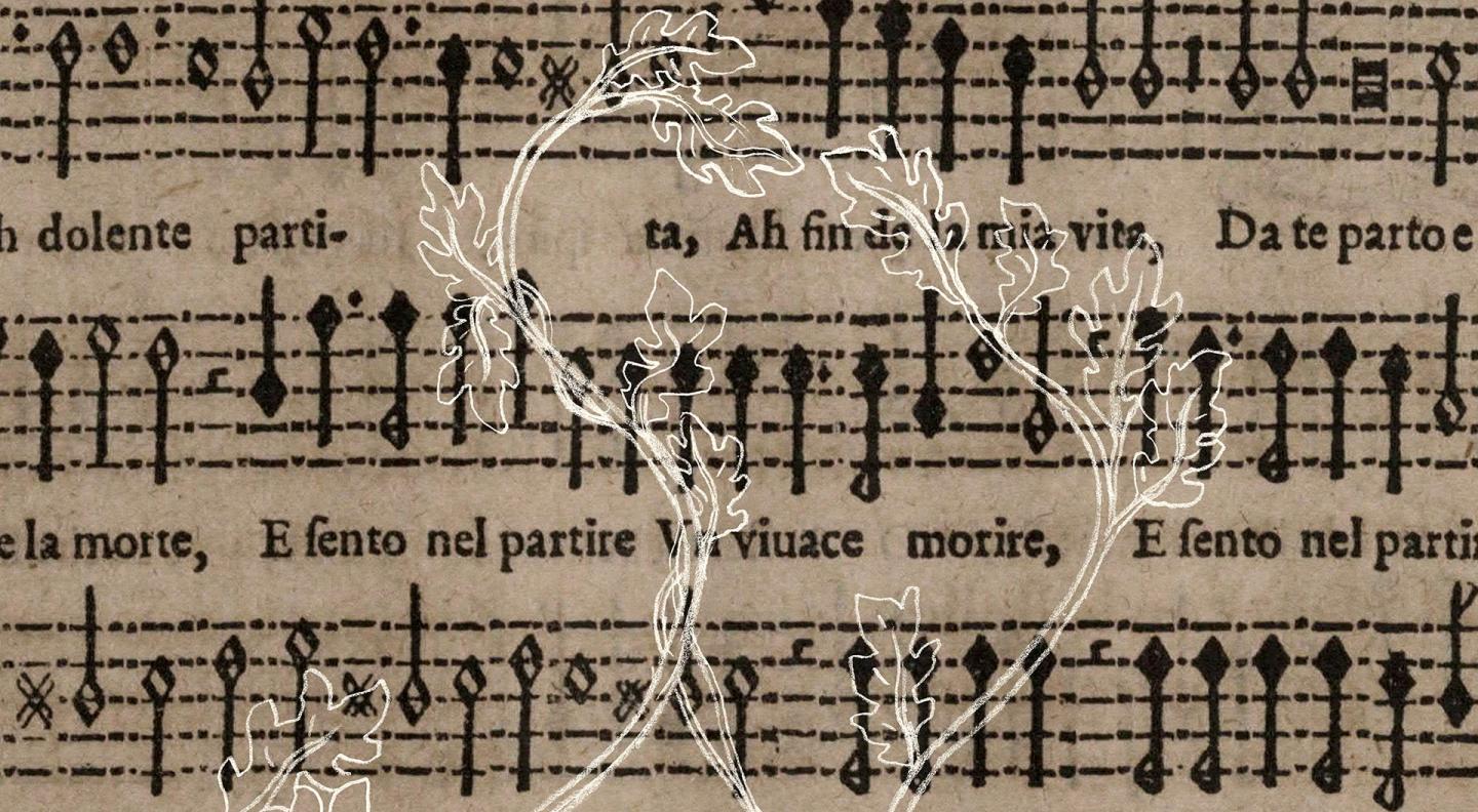 Part of a musical score has an anatomical heart drawn over it in white