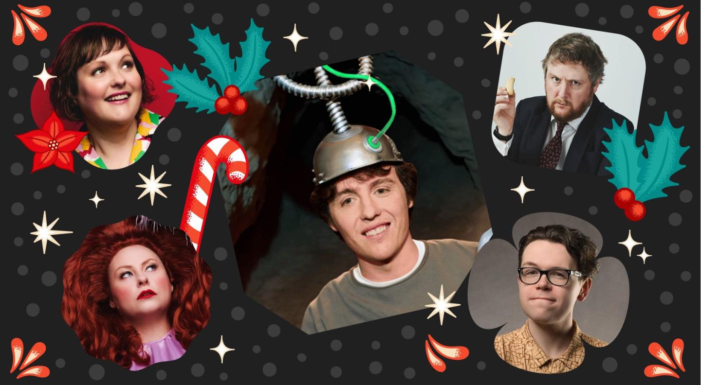 The stars of Live At Christmas on a grey background