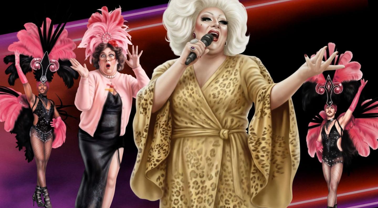 A stylised image of Myra Dubois wearing a gold gown.