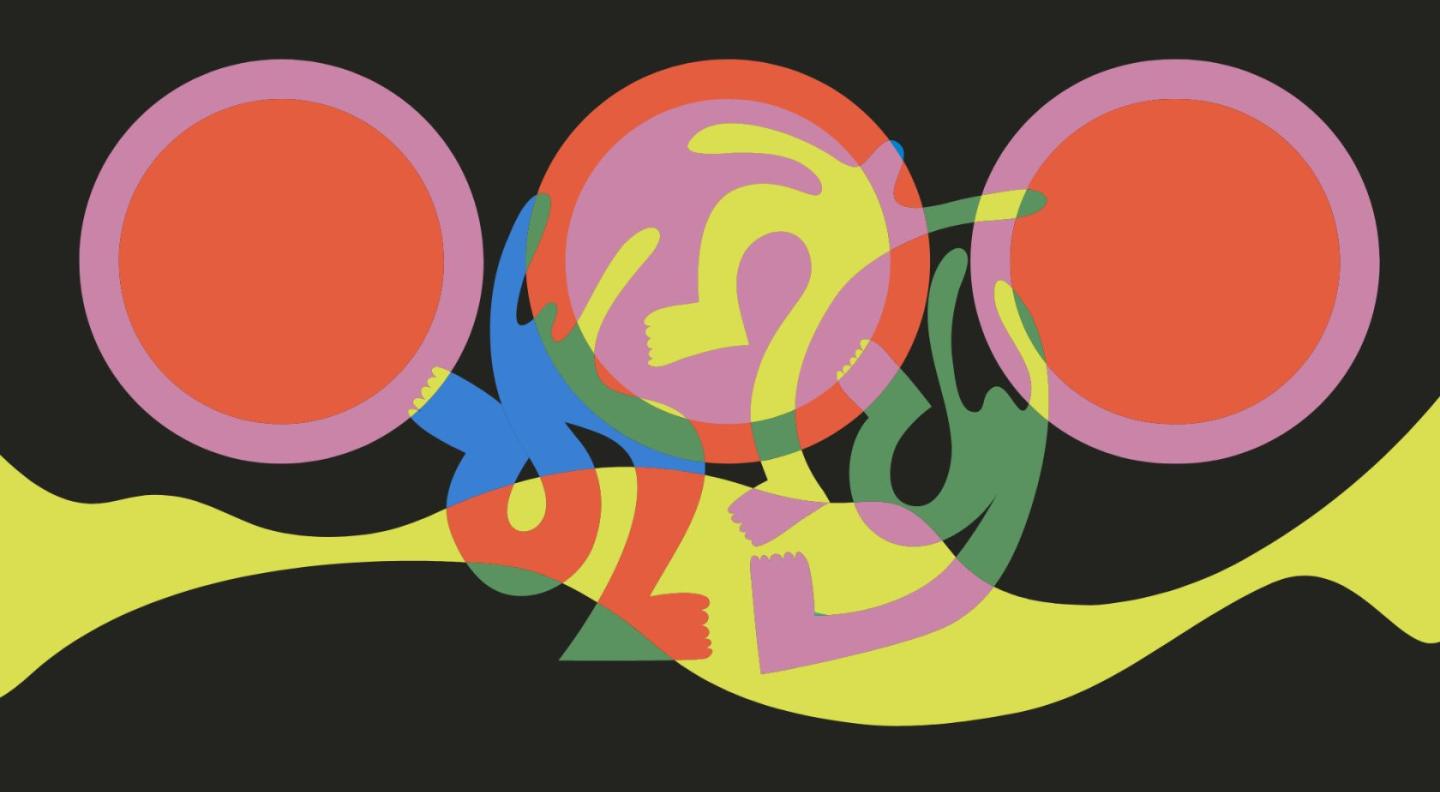 Colurful psychedelic shapes on a black background