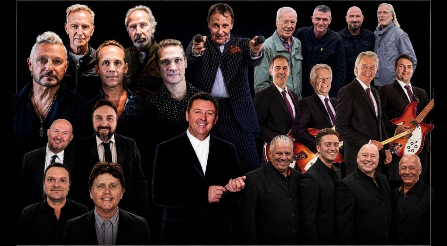 A collage of all the artists performing in Sixties Gold