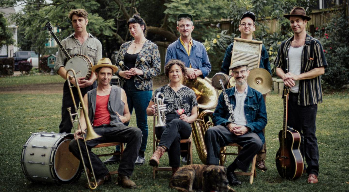 The members of Tuba Skinny posing with their instruments