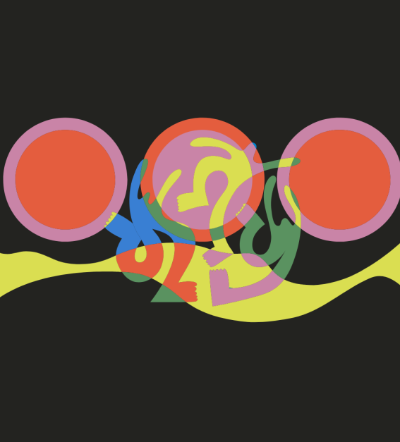 Colurful psychedelic shapes on a black background